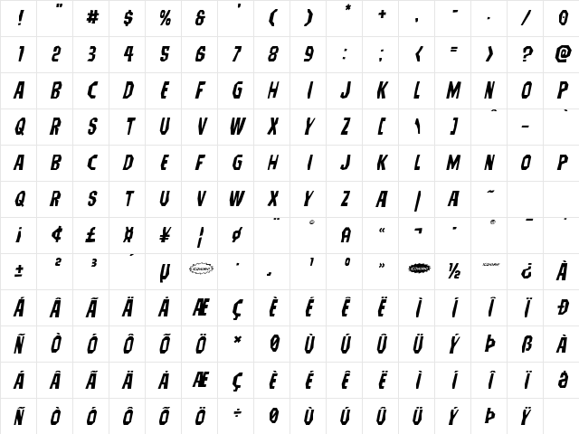 Hitchblock Expanded Italic Expanded Italic Character Map