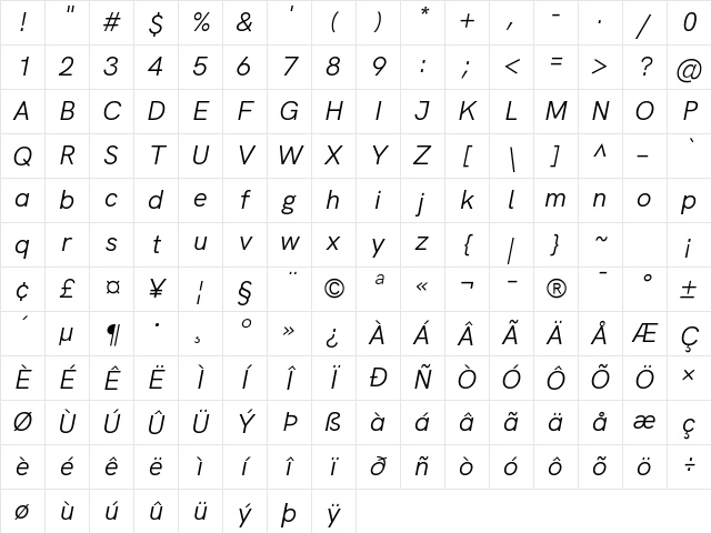 HK Grotesk Italic Character Map HK Grotesk Italic Character Map