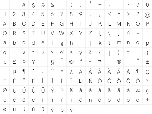 HK Grotesk Light Character Map HK Grotesk Light Character Map