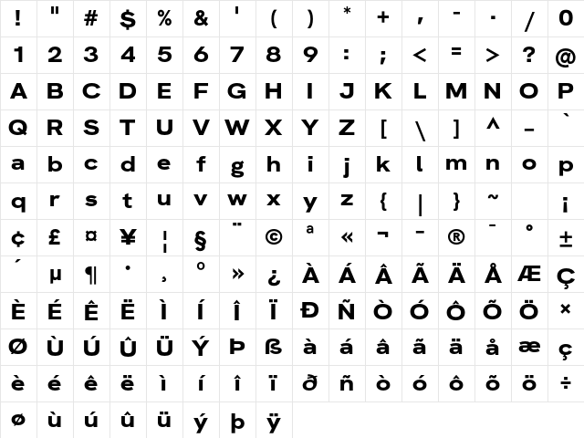 HK Grotesk Wide Bold Character Map