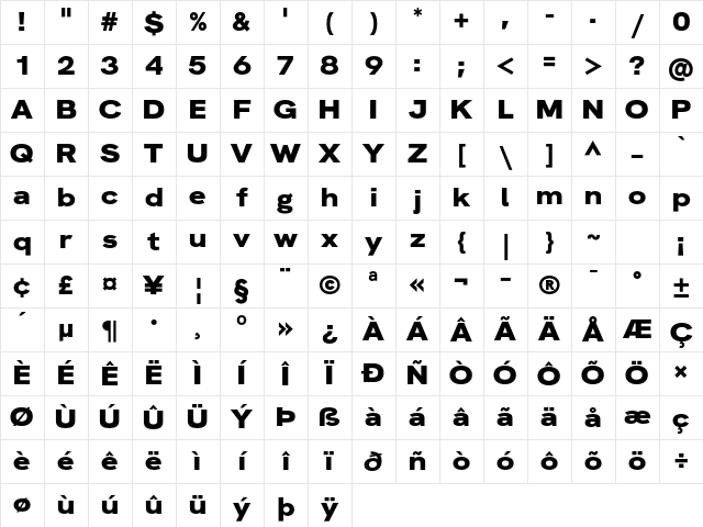 HK Grotesk Wide ExtraBold Character Map