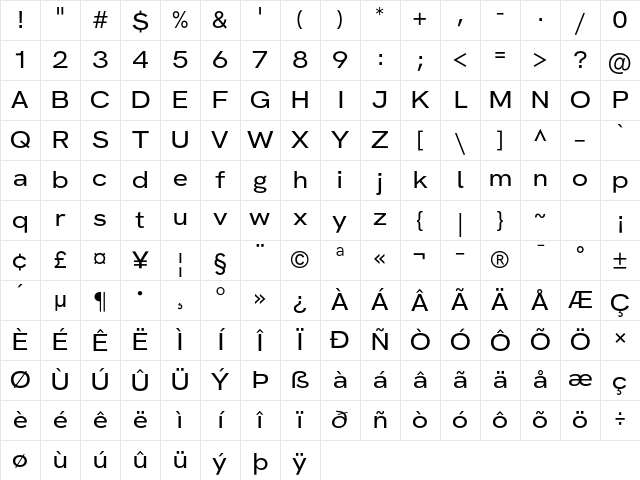 HK Grotesk Wide Regular Character Map HK Grotesk Wide Regular Character Map