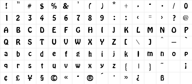 Hobby Headline Regular Character Map