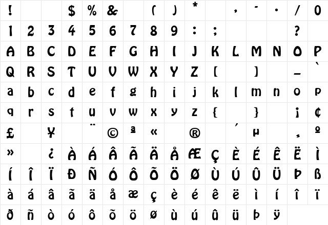 Hobo Regular Character Map Hobo Regular Character Map