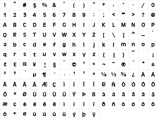Holland Bold Character Map
