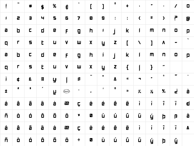 Hollow Point Condensed Condensed Character Map
