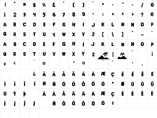 Hollywood Capital Regular Character Map