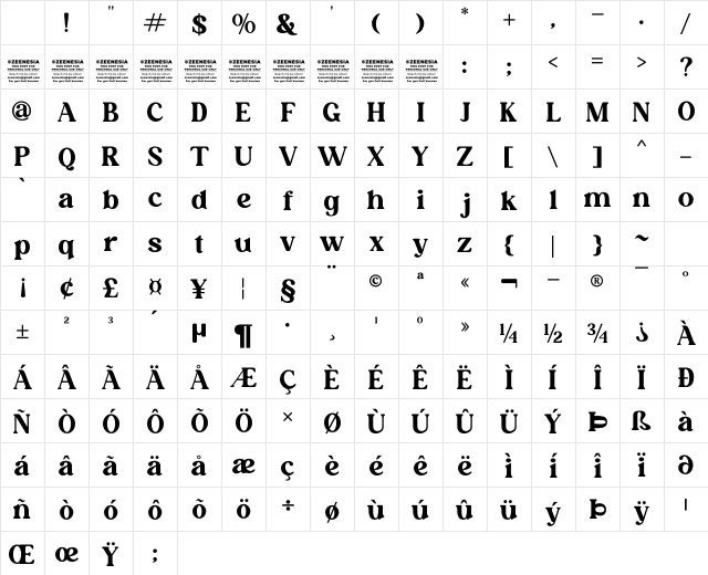 Millaris Personal Use Only Regular Character Map
