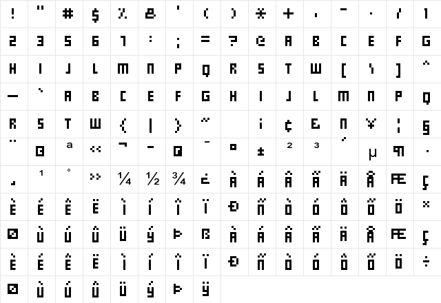 hooge Regular Character Map