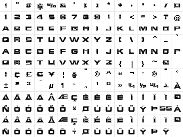 Millenium BdEx BT Bold Extended Character Map