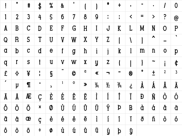 Horace Condensed Bold Character Map Horace Condensed Bold Character Map