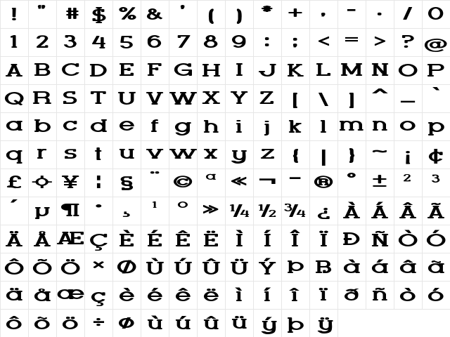 Horace Extra-expanded Bold Character Map