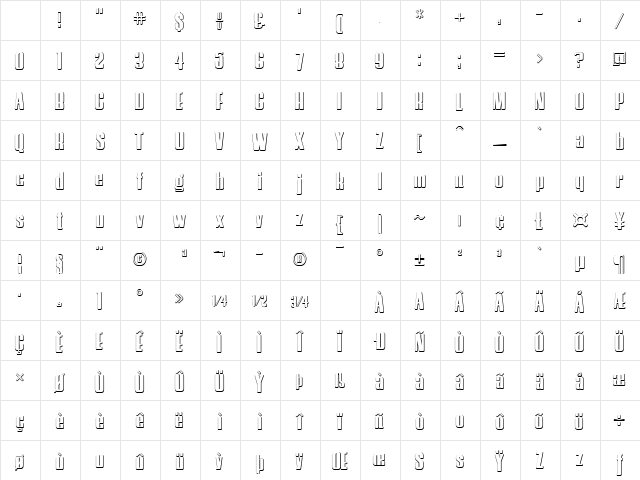HostilBeveled Regular Character Map HostilBeveled Regular Character Map