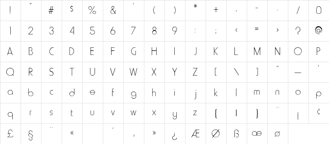 Howard-Light Regular Character Map