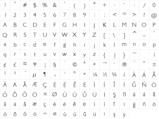 Humanst521 Lt BT Light Character Map