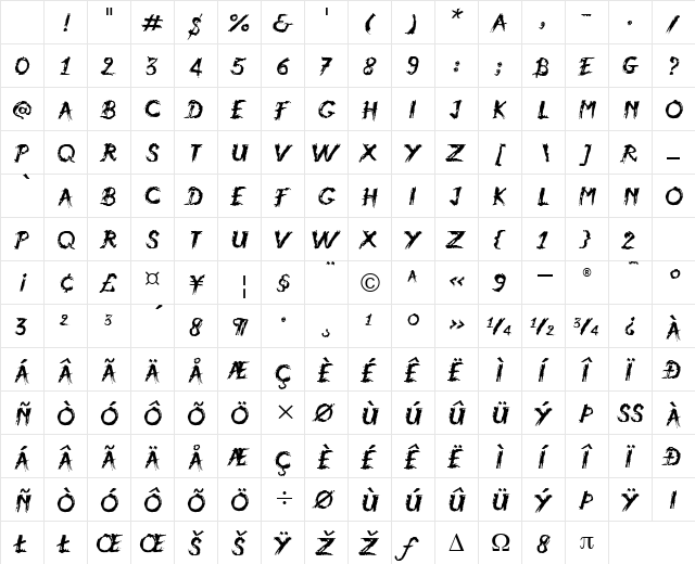 AtmosphereITC TT Regular Character Map AtmosphereITC TT Regular Character Map