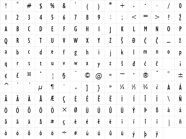 Humanist521Cond Regular Character Map