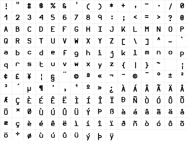Hurmit NF bold Character Map