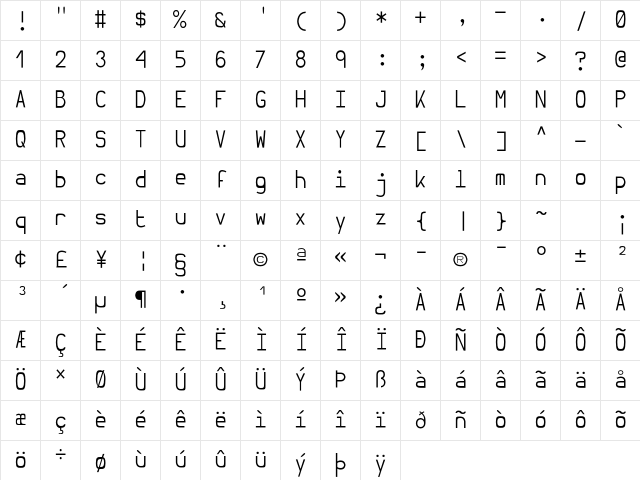 Hurmit NF light Character Map