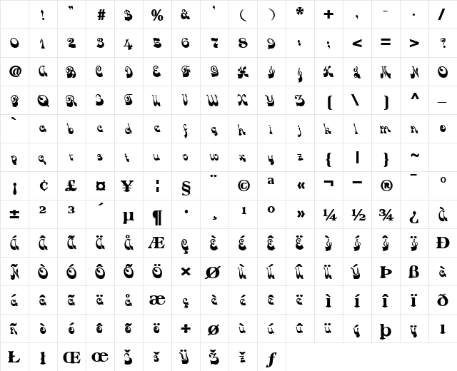 HusandCurseType66 Bold Character Map HusandCurseType66 Bold Character Map