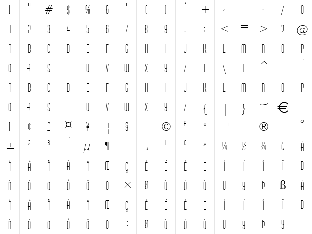 Hustle Normal Character Map