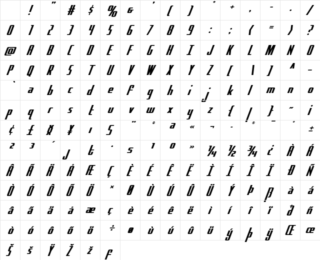 Hydro Squad Expanded Expanded Italic Character Map Hydro Squad Expanded Expanded Italic Character Map
