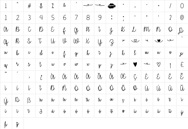 I Miss Your Kiss Regular Character Map