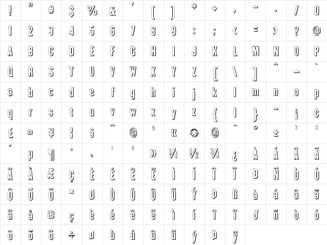 I am Hueca Ultra-condensed Black Character Map