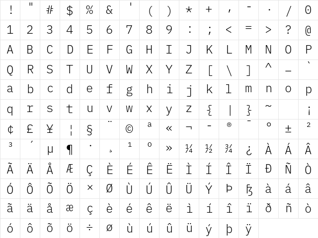 IBM Plex Mono Light Regular Character Map