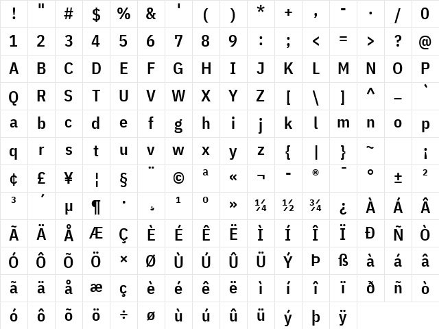 IBM Plex Sans Condensed SemiBold Regular Character Map