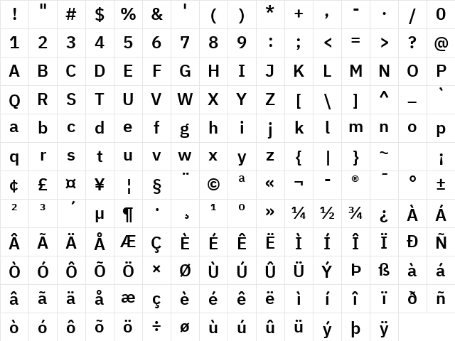 IBM Plex Sans Hebrew SemiBold Regular Character Map