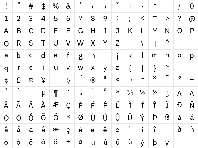 IBM Plex Sans Hebrew Regular Character Map