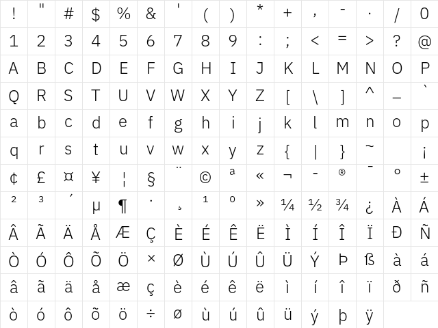 IBM Plex Sans Light Regular Character Map
