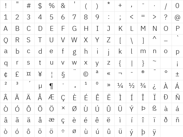 IBM Plex Sans Light Regular Character Map