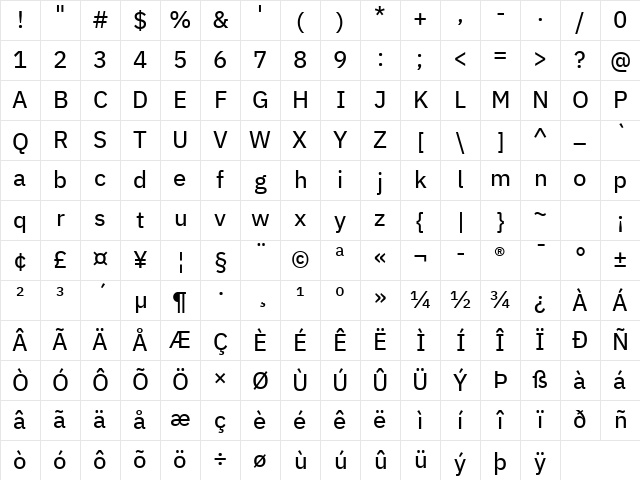 IBM Plex Sans Text Regular Character Map