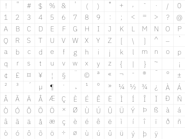 IBM Plex Sans Thin Regular Character Map