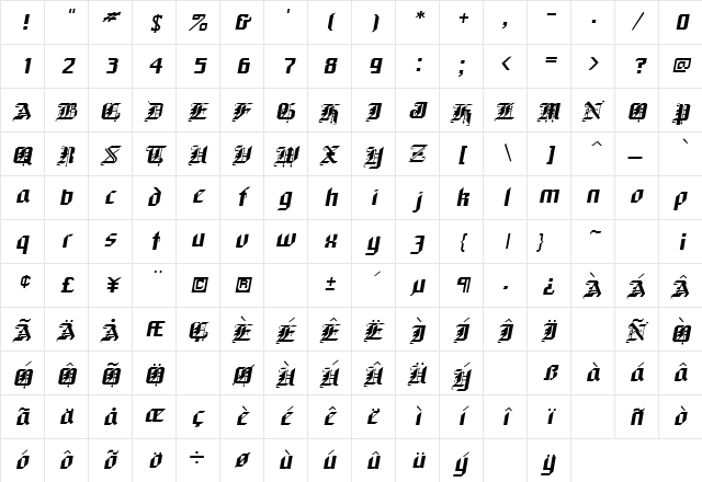 Iconoclast Oblique Character Map