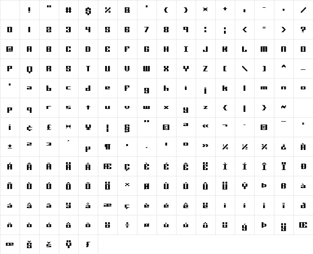 Mini Kaliber S TT BRK Regular Character Map
