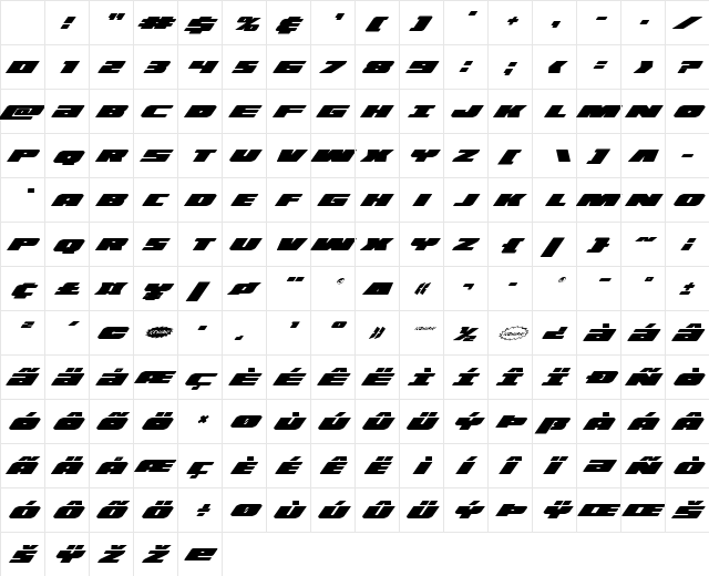 Illumino Super-Italic Character Map Illumino Super-Italic Character Map
