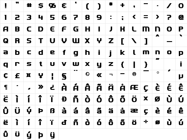 Imaki Bold Character Map