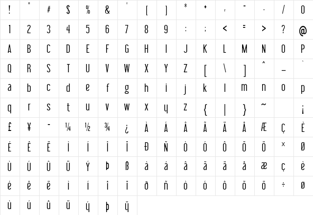 Impasto Light Condensed Regular Character Map Impasto Light Condensed Regular Character Map