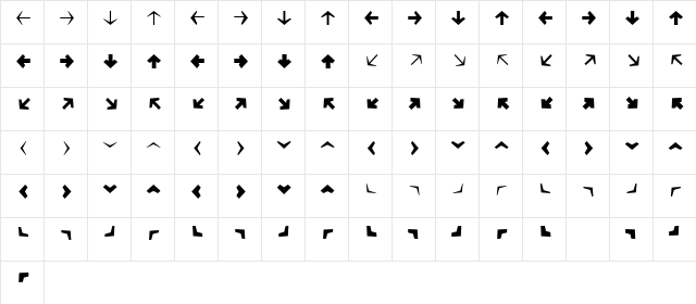 Mini Pics Directional AA Regular Character Map Mini Pics Directional AA Regular Character Map