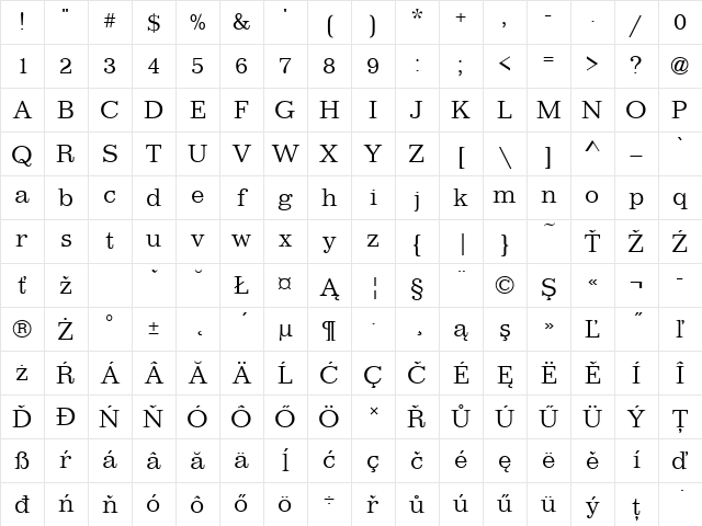 ImpressumTEELig Regular Character Map