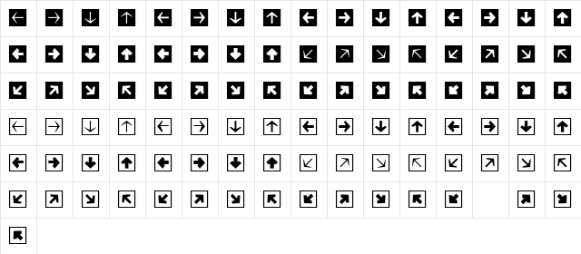 Mini Pics Directional SA Regular Character Map Mini Pics Directional SA Regular Character Map