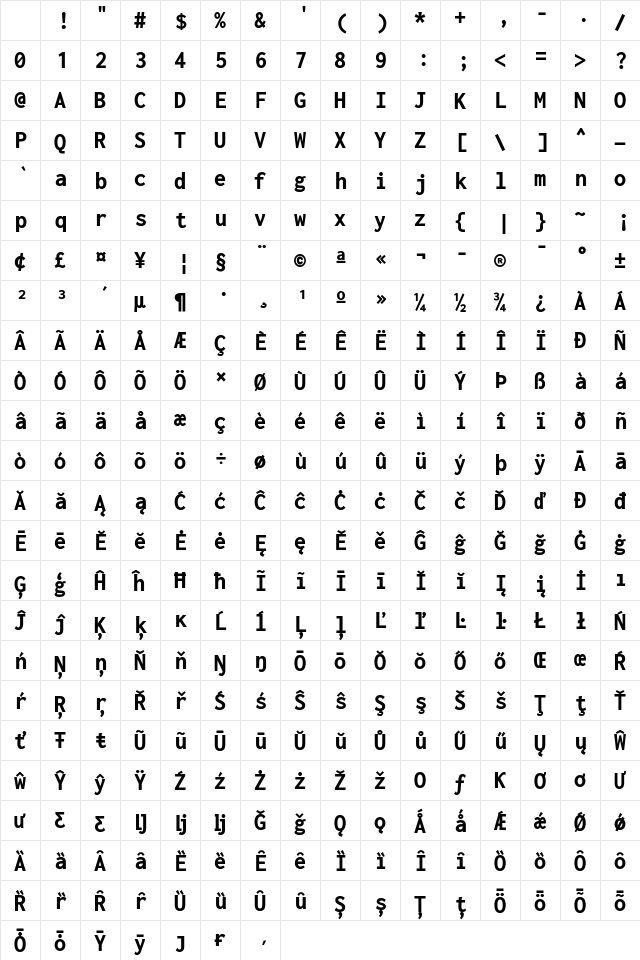 Inconsolata ExtraBold Regular Character Map