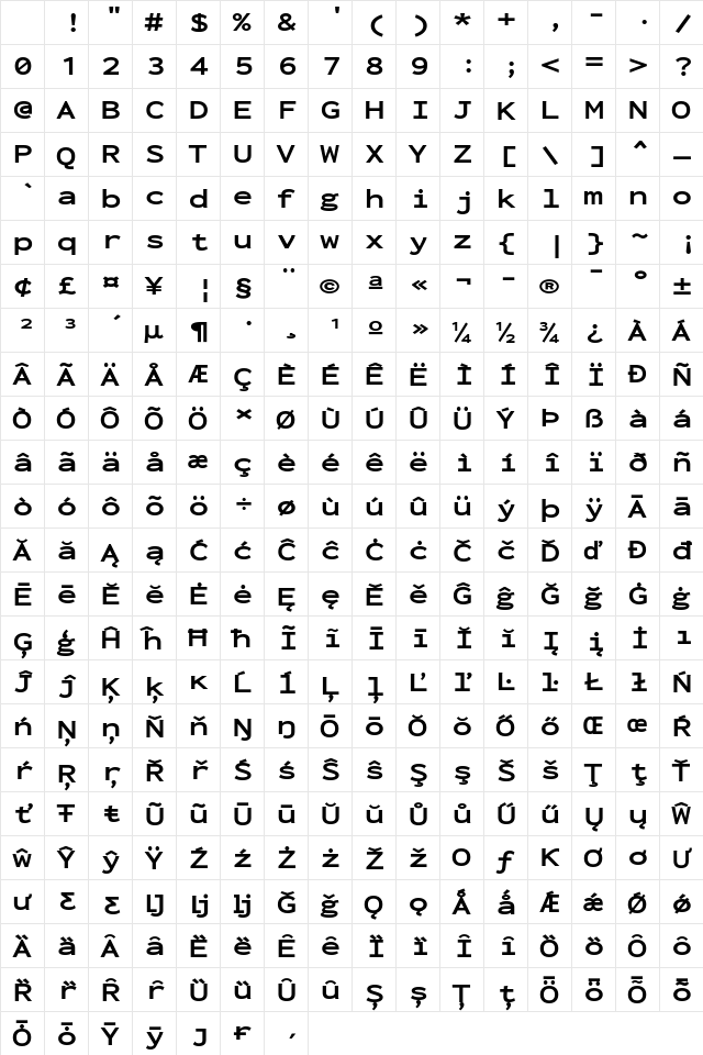 Inconsolata ExtraExpanded ExtraBold Regular Character Map Inconsolata ExtraExpanded ExtraBold Regular Character Map