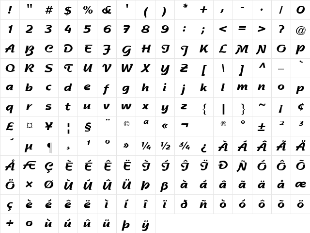 ATNadianne-Bold Regular Character Map
