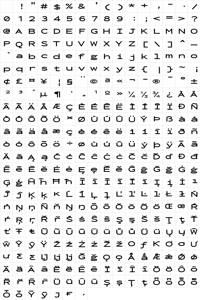 Inconsolata UltraExpanded Bold Regular Character Map Inconsolata UltraExpanded Bold Regular Character Map