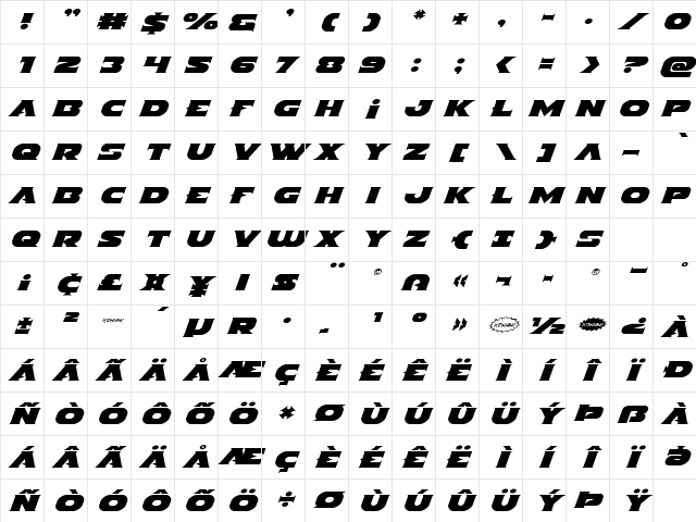 Indigo Demon Expanded Italic Expanded Italic Character Map