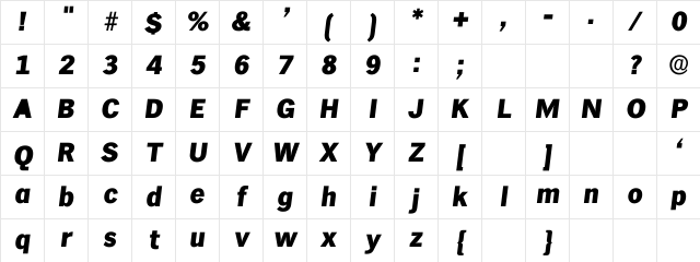 IndigoItal Regular Character Map